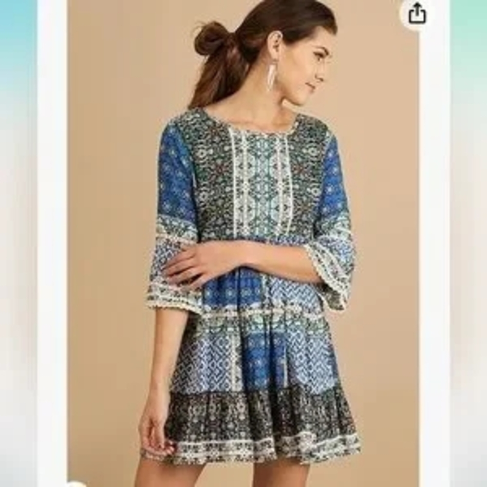 Umgee Blue and Black Floral Dress